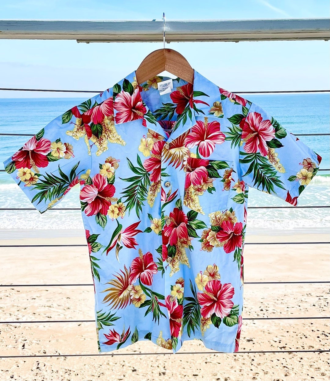 Vintage Hawaiian Shirt, Red and Yellow Hibiscus, Size Xs, Aloha Shirt