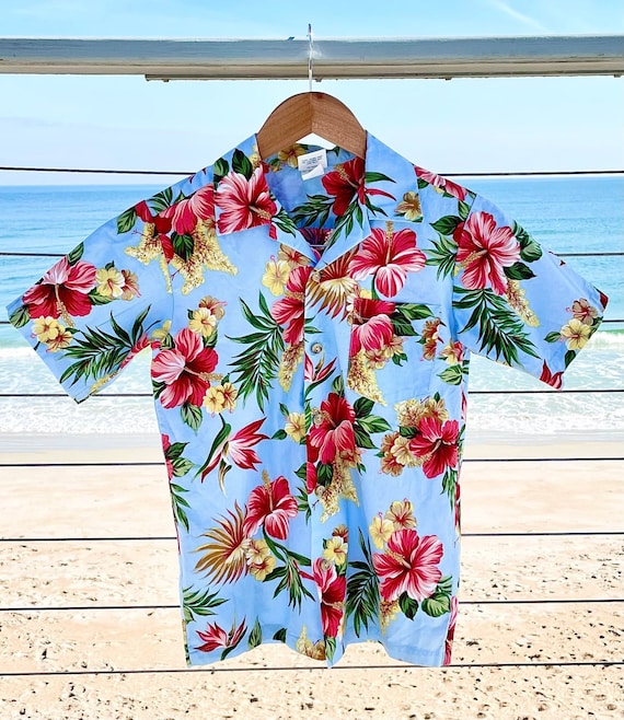 Vintage Hawaiian shirt, red and yellow hibiscus, … - image 1