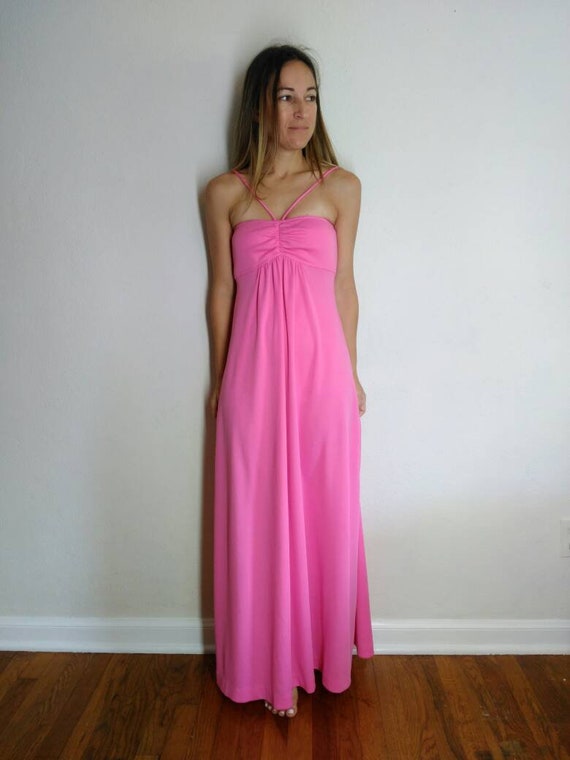 1970s Pink Goddess Dress, Grecian Maxi, 1970s Boh… - image 4