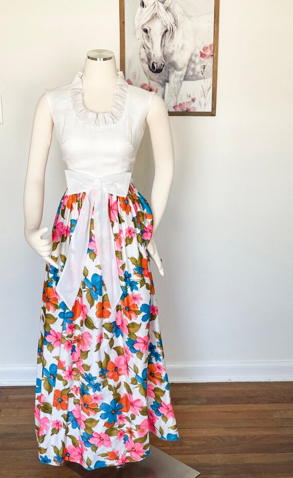 Vintage 1960s floral maxi dress, hippie bright tr… - image 1