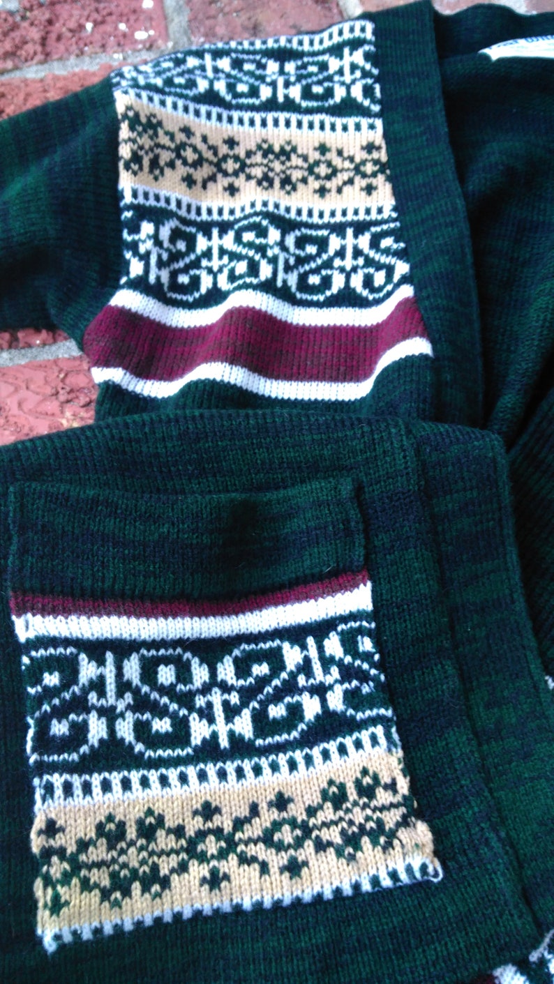 Small xs Bell Sleeve Hippie Sweater Vintage Cardigan Sweater Tribal green and brown Boho
