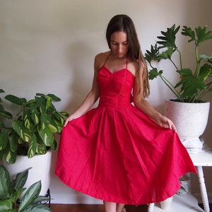 Vintage Skirt and Crop Top Set, 1950s Summer Sun Set, Sundress, 2 Piece Sun top, halter top red dress circle skirt crop top xs