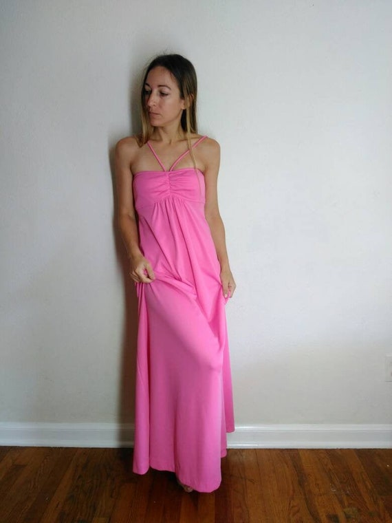 1970s Pink Goddess Dress, Grecian Maxi, 1970s Boh… - image 1