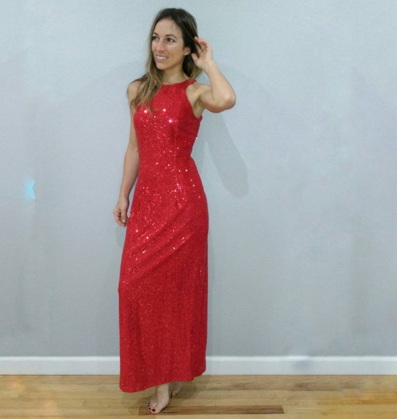 red sparkly formal dress