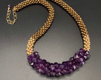 Faceted Silverite Bead Crochet Necklace crochet necklace crocheted beads artisan jewelry Silverite necklace Sher Berman