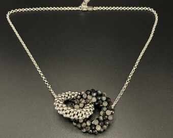 Faceted Silverite Bead Crochet Necklace crochet necklace crocheted beads artisan jewelry Silverite necklace Sher Berman
