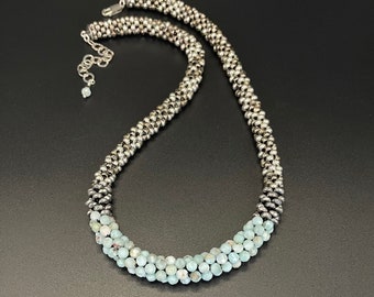 Faceted Silverite Bead Crochet Necklace crochet necklace crocheted beads artisan jewelry Silverite necklace Sher Berman