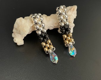 Intricate Woven Bead Earrings, Sterling Earrings, Gold Earrings, crystal earrings, woven earrings, Artisan Jewelry, Sher Berman