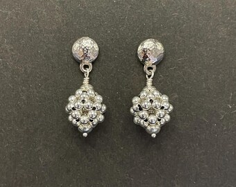 Sterling Silver Beaded Ball Earrings: Woven Artisan Jewelry