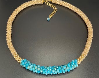 Apatite Bead Crochet Necklace, apatite necklace, faceted apatite beaded necklace, apatite gemstone, Artisan jewelry, Sher Berman Designs