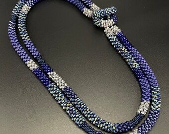 Bead Crochet Necklace, Double Strand necklace, blue denim necklace, Artisan Jewelry, Sher Berman Designs