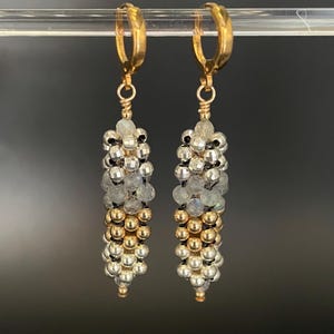 Woven Beaded Earrings: Sterling Silver, Gold Fill, labradorite, Enamel, Artisan Jewelry, Sher Berman