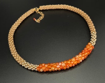 Bead crochet necklace, carnelian necklace, crocheted carnelian beads, Bead Crochet Necklace, Crocheted Beads, Artisan Jewelry, Sher Berman