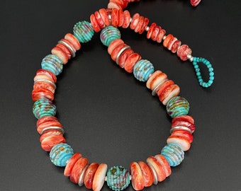 Lampwork glass and spiny oyster  necklace, Lampwork glass necklace, Southwest colors, artisan jewelry, Sher Berman