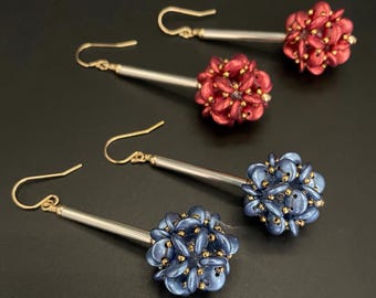 Fun, long earrings, woven earrings, silver earrings, gold earrings, glass earrings, Artisan Jewelry, Sher Berman