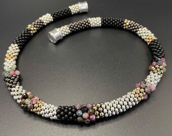 Elegant Bead Crochet necklace, tourmaline necklace, gold necklace, silver necklace, Artisan Jewelry, Sher Berman