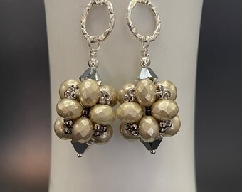 Woven Bead Earrings, Bead Earrings, cream color Earrings, Woven Earrings, beaded earrings, Artisan Jewelry, Sher Berman