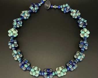 Beaded bead necklace, beaded beads, woven beads, woven necklace, Artisan Jewelry, Sher Berman