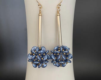 Fun, long earrings, woven earrings, silver earrings, gold earrings, glass earrings, Artisan Jewelry, Sher Berman