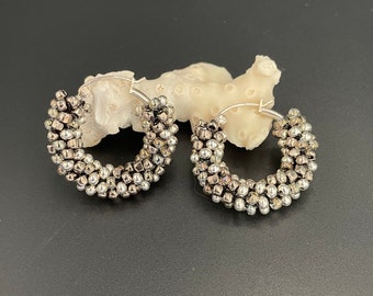 Woven Earrings, Silver Earrings, silver woven earrings, silver hoops, Artisan Jewerly, Sher Berman