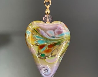 Lampwork Glass Heart Pendant, Purple Heart pendant, purple glass heart, glass heart pendant, heart pendant, artisan jewelry, Sher Berman