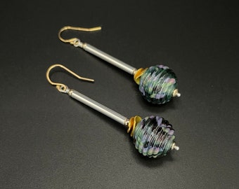 Elegant long earrings, green earrings, silver earrings, gold earrings, Lampwork Bead Earrings, glass earrings, Artisan Jewelry, Sher Berman