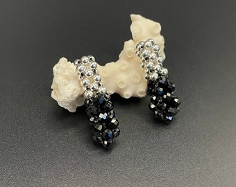 Intricate Woven Bead Earrings, Black spinel Earrings, black earrings, Sterling Silver Earrings, woven earrings, Artisan Jewelry, Sher Berman