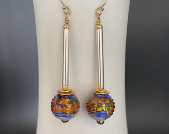 Elegant long earrings, blue earrings, silver earrings, gold earrings, Lampwork Bead Earrings, glass earrings, Artisan Jewelry, Sher Berman