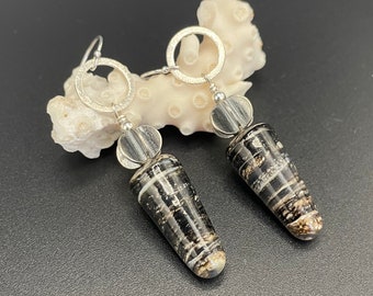 Lampwork Glass Bead Earrings, black earrings, black glass earrings, Lampwork Bead Earrings, Artisan Jewelry, Sher Berman