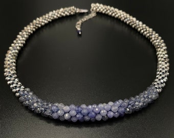 Tanzanite necklace, Tanzanite Bead Crochet Necklace, Tanzanite, Iolite, Crochet necklace, Artisan Jewelry, Sher Berman