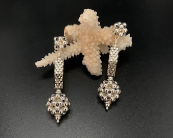 Intricate Woven Bead Earrings, Sterling Silver Earrings, woven earrings, Japanese Glass Earrings, Artisan Jewelry, Sher Berman