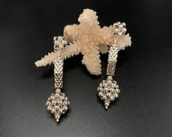 Filigrane Geflochtene Perlen Ohrringe, Sterling Silber Ohrringe, gewebte Ohrringe, japanische Glas Ohrringe, Kunsthandwerk Schmuck, Sher Berman