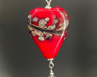 Lampwork Glass Heart Pendant, red heart pendant, heart pendant, lampwork glass heart, artisan jewelry, Sher Berman