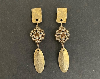 Gold Fill Beaded Ball Earrings, Woven gold earrings, gold earrings, woven beads, Artisan jewelry, Sher Berman