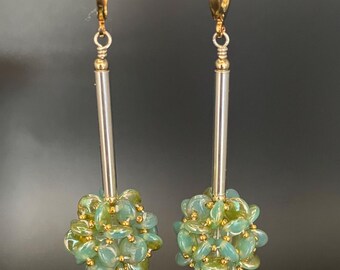 Fun, long earrings, woven earrings, silver earrings, gold earrings, glass earrings, Artisan Jewelry, Sher Berman