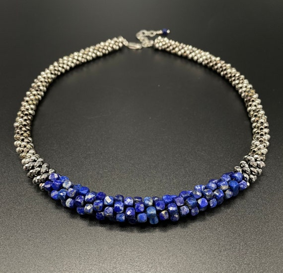 Faceted Silverite Bead Crochet Necklace crochet necklace crocheted beads artisan jewelry Silverite necklace Sher Berman