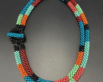 Double Strand Bead Crochet Necklace: Artisan Statement Jewelry