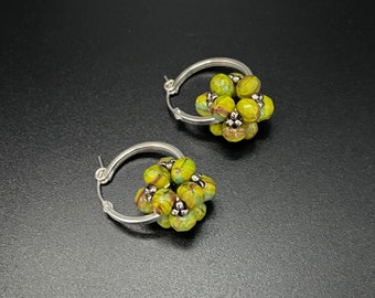 Woven Bead Earrings, Bead Earrings, chartreuse Earrings, Woven Earrings, beaded earrings, Artisan Jewelry, Sher Berman