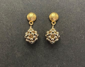 Gold Fill Beaded Ball Earrings: Woven Artisan Jewelry