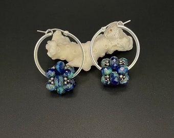 Woven Bead Earrings, Beaded bead Earrings, blue Earrings, Woven Earrings, beaded earrings, Artisan Jewelry, Sher Berman