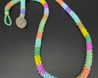 Multi-color Necklace, Bead Crochet Necklace, crochet necklace, Artisan Jewelry, Sher Berman