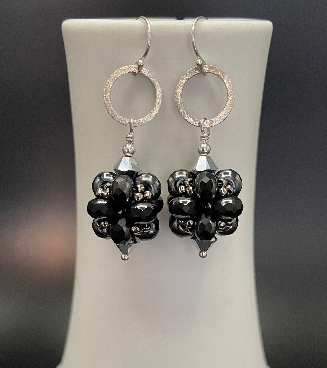 Woven Bead Earrings, Bead Earrings, Black Earrings, Woven Earrings
