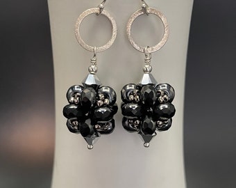 Woven Bead Earrings, Bead Earrings, black Earrings, Woven Earrings, beaded earrings, Artisan Jewelry, Sher Berman