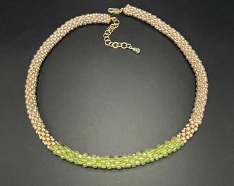 Peridot necklace, faceted peridot Cubes, Bead Crochet Necklace, green necklace, Artisan jewelry, Sher berman