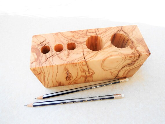 Organizer Pencil Holder Olive Wood Desk Organizer Desk Etsy