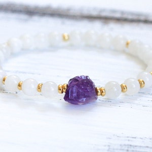 Moonstone Mala Bracelet, Rough Amethyst Bracelet, Wrist Mala Beads, Yoga Jewelry, Spiritual Jewelry, Boho Bracelet, Crystal Healing Jewelry