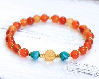 Wrist Mala Beads, Carnelian Bracelet, Turquoise Citrine Mala Bracelet, Spiritual Jewelry, Yoga Jewelry, Boho Bracelet - Healing, Grounding