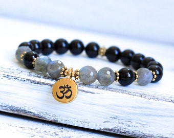 Black Tourmaline Bracelet, Labradorite Mala Bracelet, Wrist Mala Beads, Yoga Bracelet, Spiritual Jewelry, Yoga Jewelry