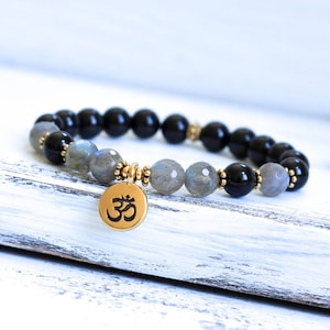Black Tourmaline Bracelet, Labradorite Mala Bracelet, Wrist Mala Beads, Yoga Bracelet, Spiritual Jewelry, Yoga Jewelry