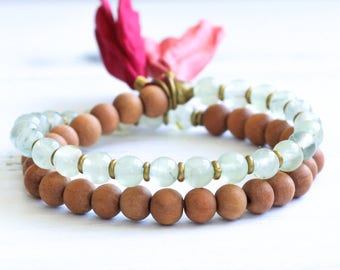 Sandalwood Mala Bracelet, Prehnite Bracelet, Sandalwood Mala Beads, Boho Jewelry, Yoga Jewelry, Meditation